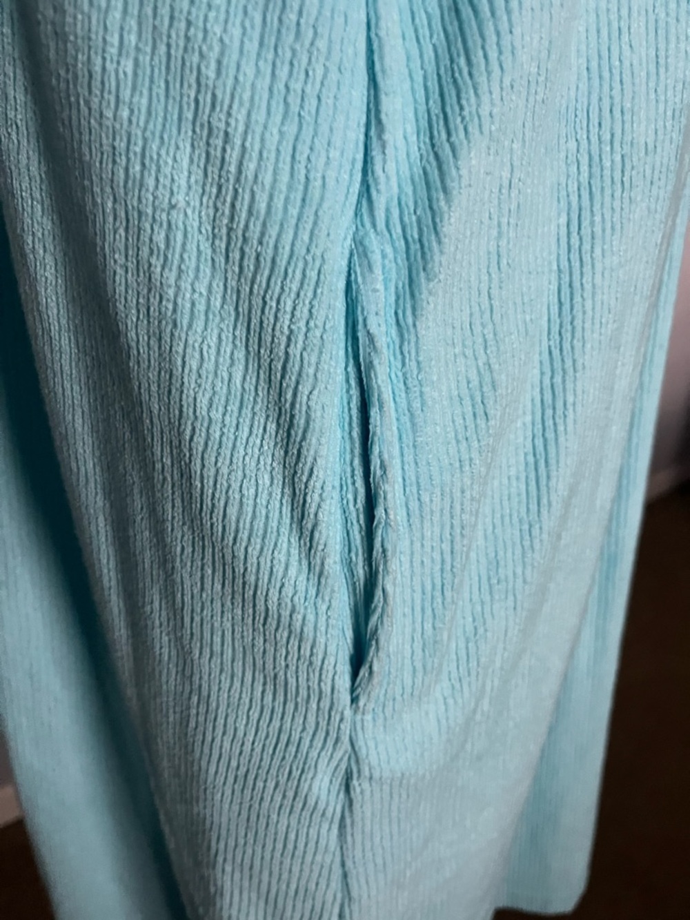 Stan Herman Light Blue Color Block Zip-Front House Dress with Yellow Stripe - Picture 4 of 11